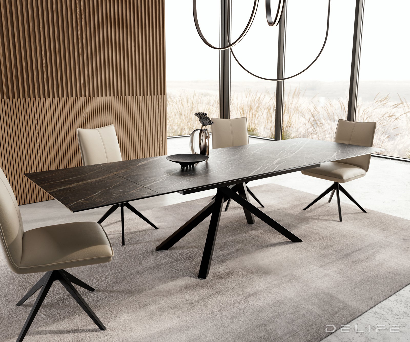 Produljivi stol Edge 200/300x100, Materijal: Keramika Laminam Noir Desir