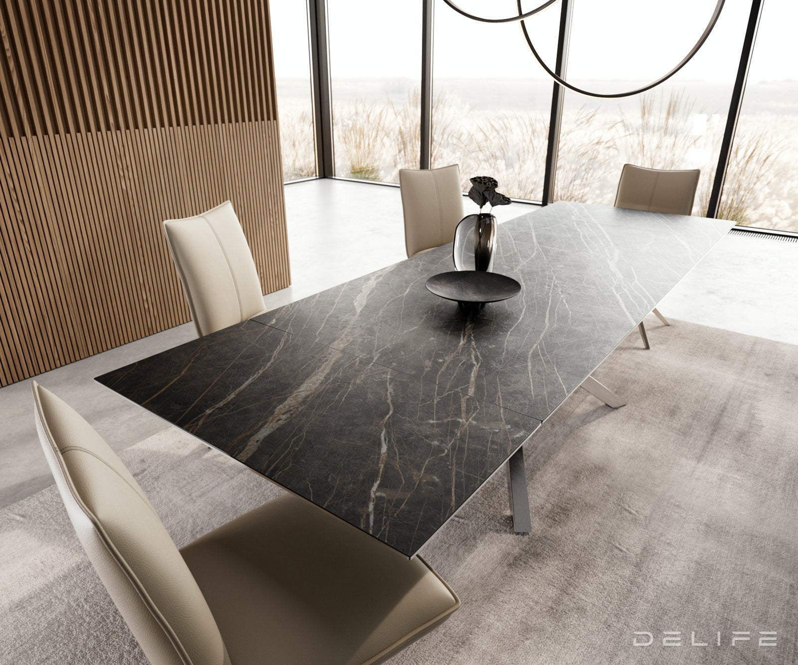 Produljivi stol Edge 200/300x100, Materijal: Keramika Laminam Noir Desir