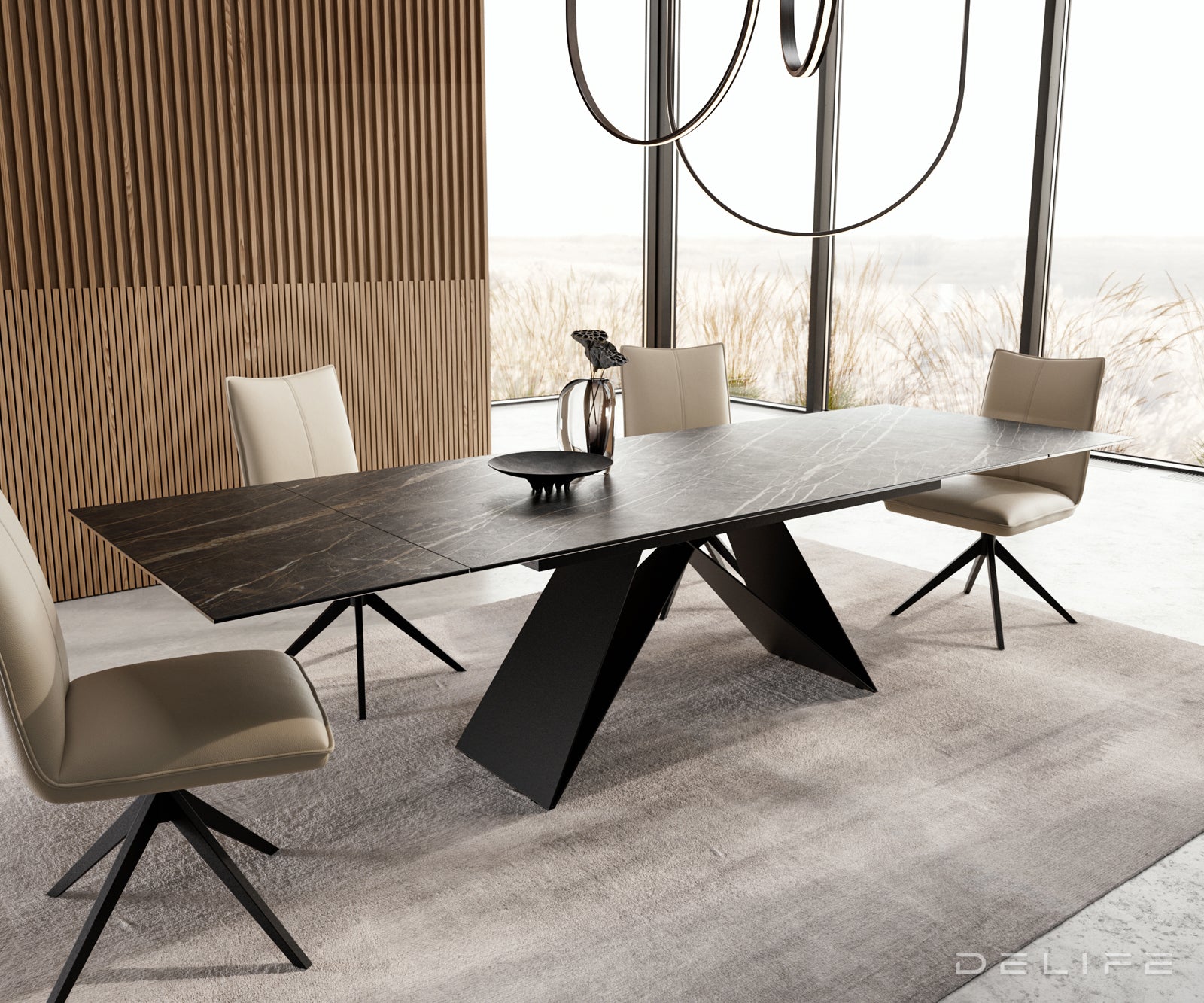 Produljivi stol Edge 200/300x100, Materijal: Keramika Laminam Noir Desir