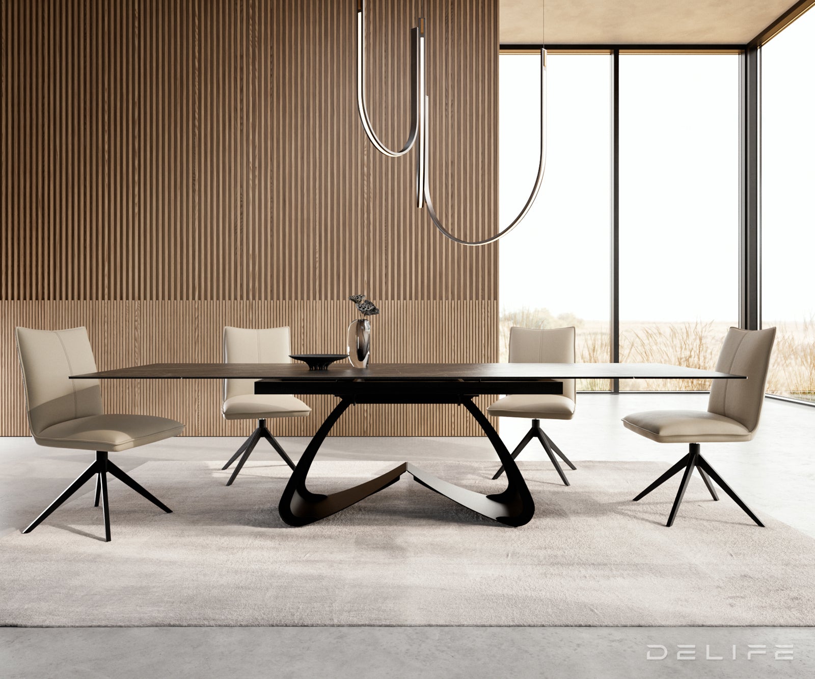 Produljivi stol Edge 200/300x100, Materijal: Keramika Laminam Noir Desir