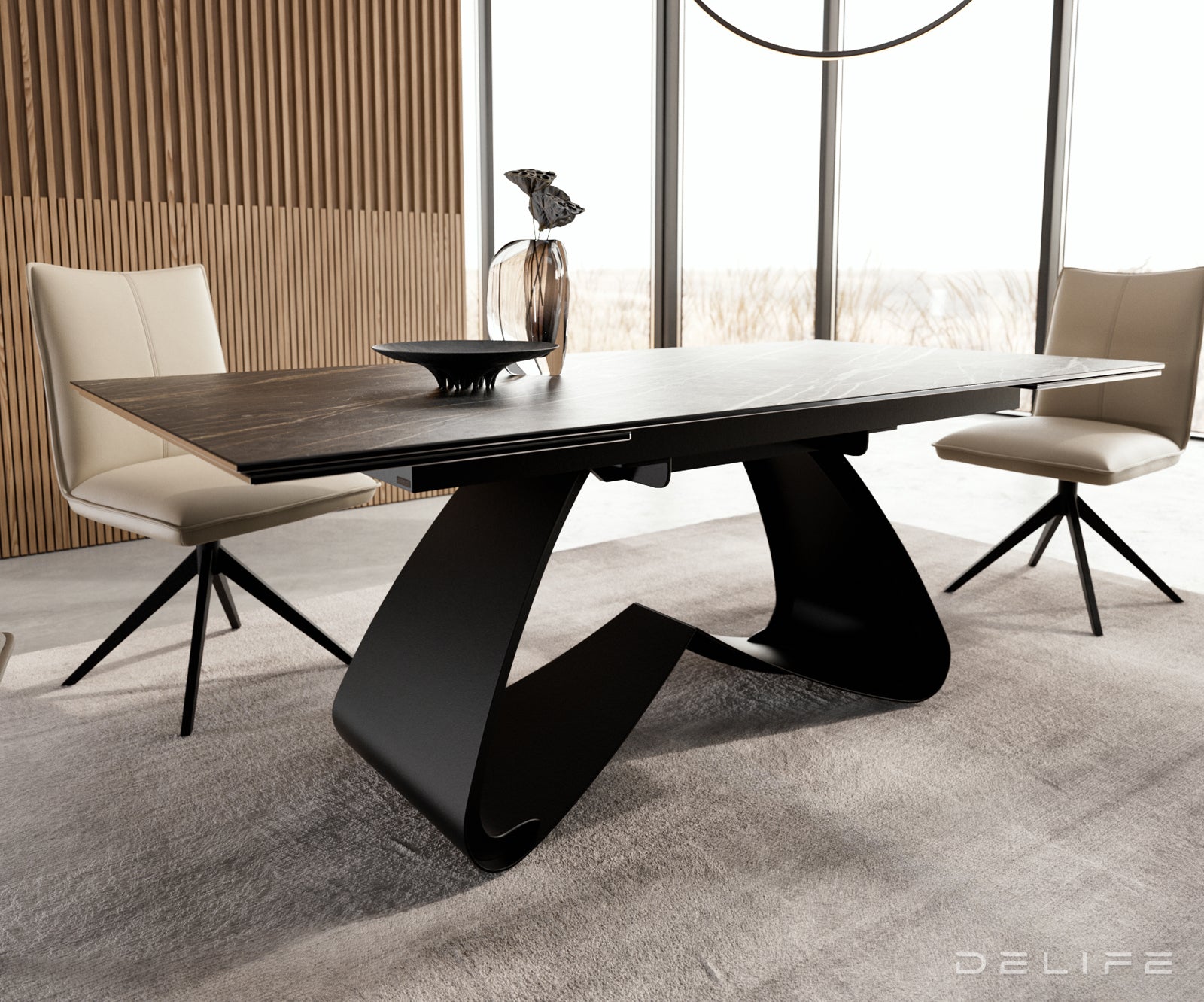 Produljivi stol Edge 200/300x100, Materijal: Keramika Laminam Noir Desir