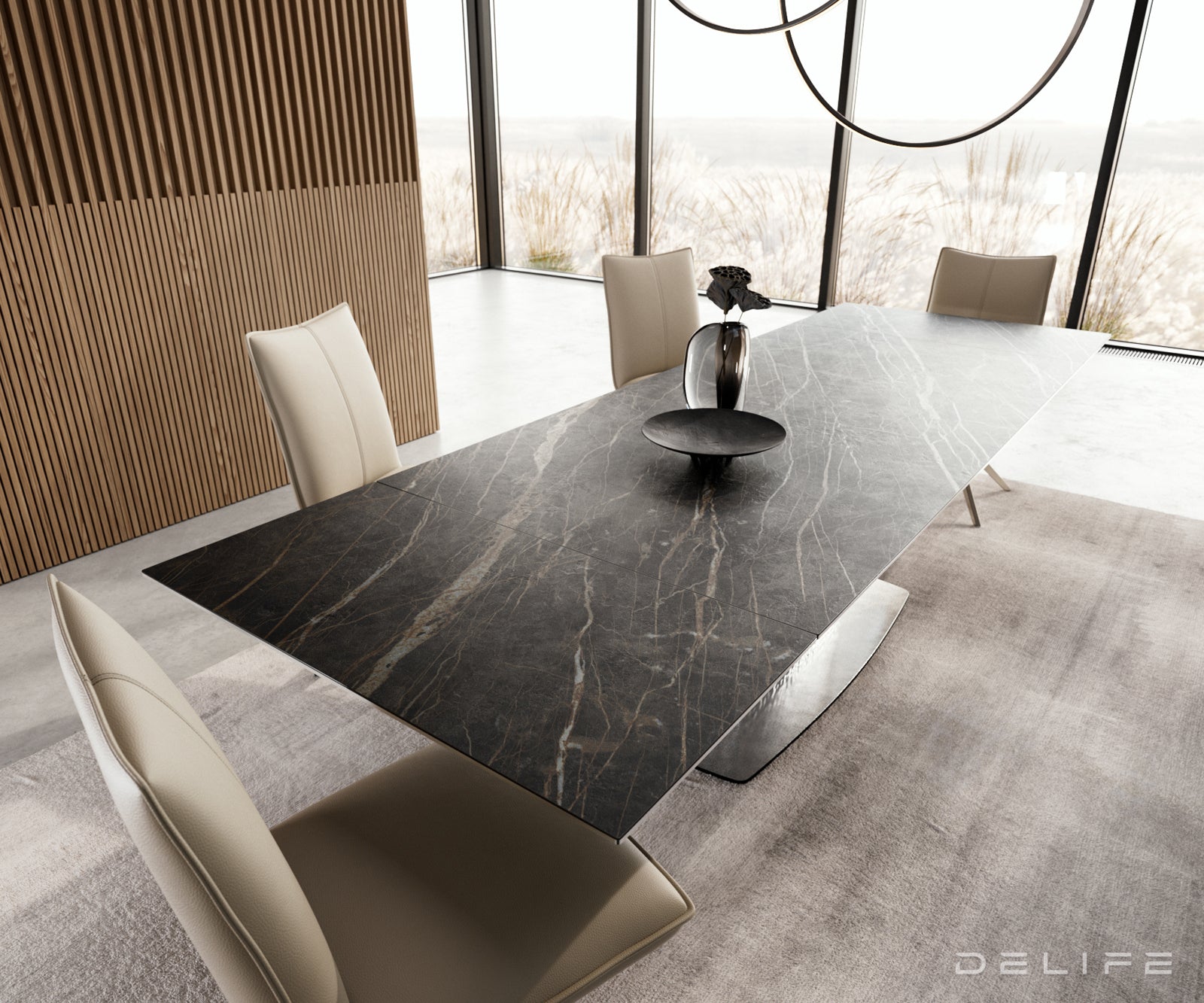 Produljivi stol Edge 200/300x100, Materijal: Keramika Laminam Noir Desir