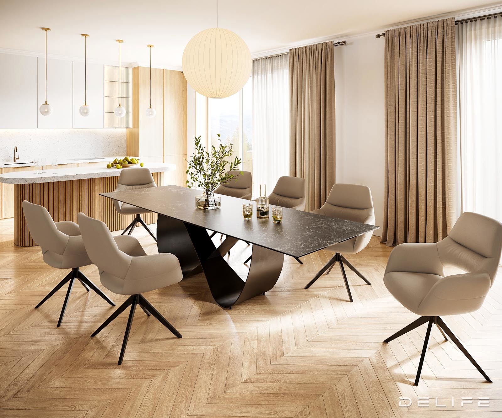 Blagovaonski stol Edge 300x100cm, Materijal: Keramika Laminam Nero Greco