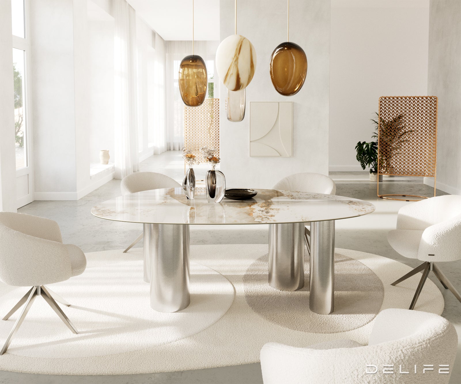 Edge stol od keramike Minas Melange u blagovaonici