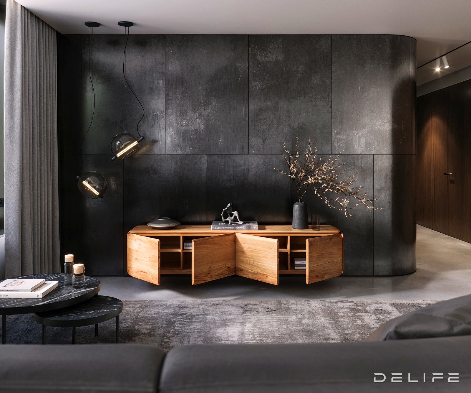 Viseća TV komoda Shavani 200x40cm, Materijal: Bagrem