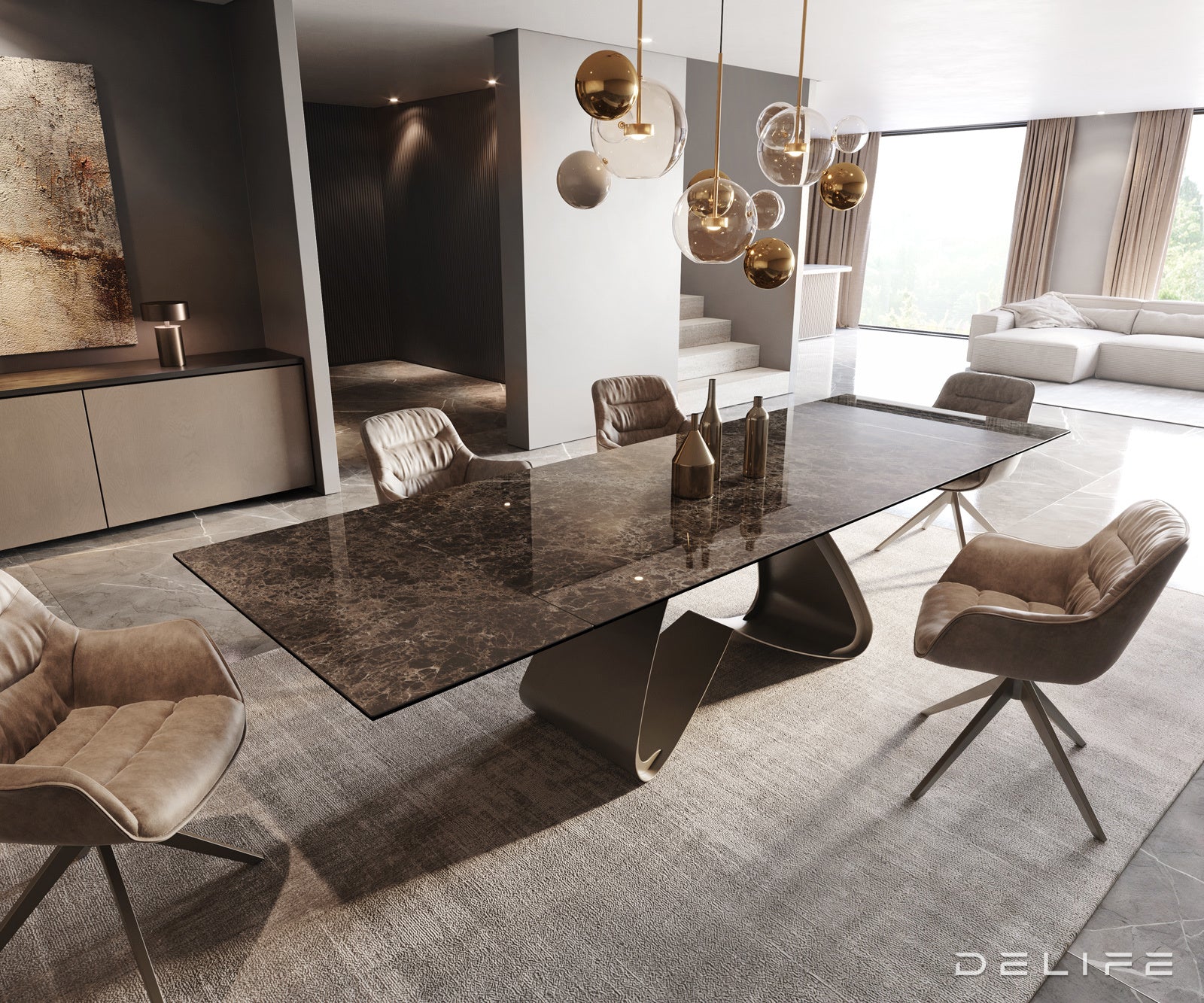 Produljivi blagovaonski stol Edge 200/300x100cm, Materijal: Keramika na staklu