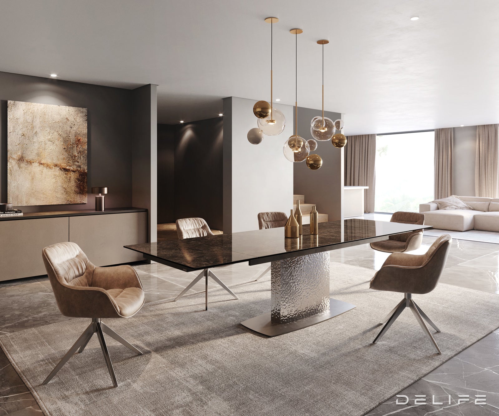 Produljivi blagovaonski stol Edge 200/300x100cm, Materijal: Keramika na staklu