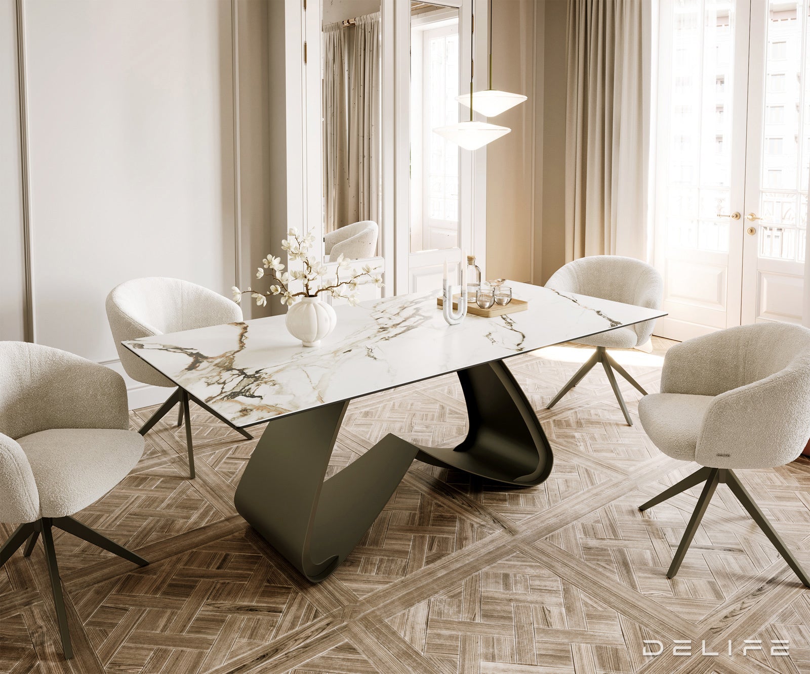 Blagovaonski stol Edge 200x100cm, Materijal: Keramika Calacatta Luxe