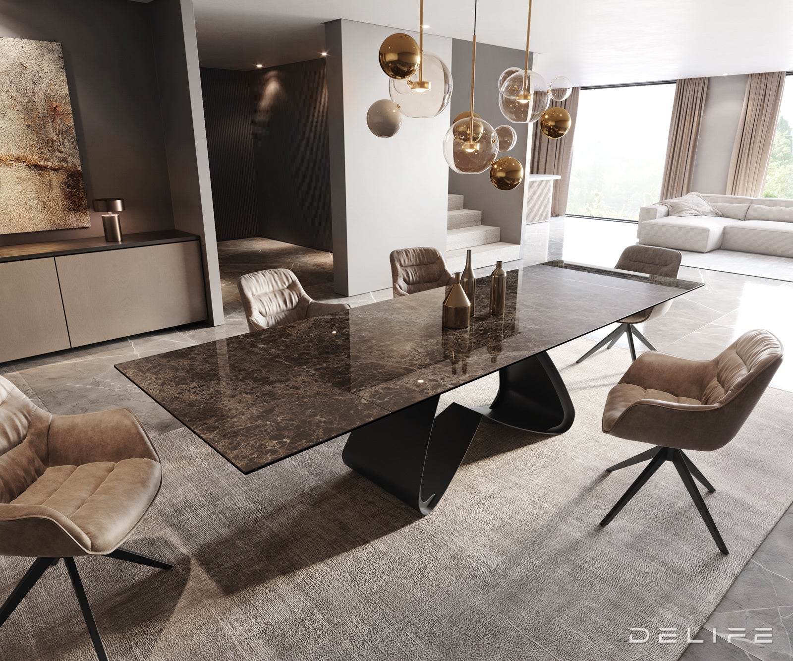 Blagovaonski stol Edge 200/300x100cm, Materijal: Keramika na staklu