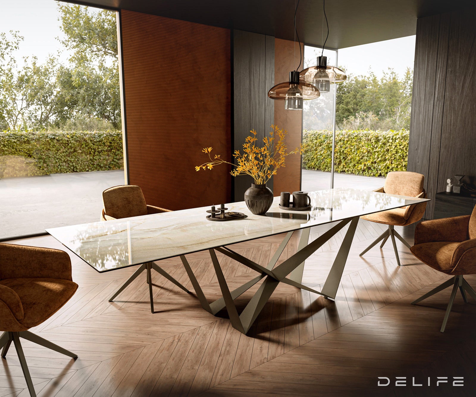 Blagovaonski stol Edge 300x100cm, Materijal: Keramika Laminam Onice Oro