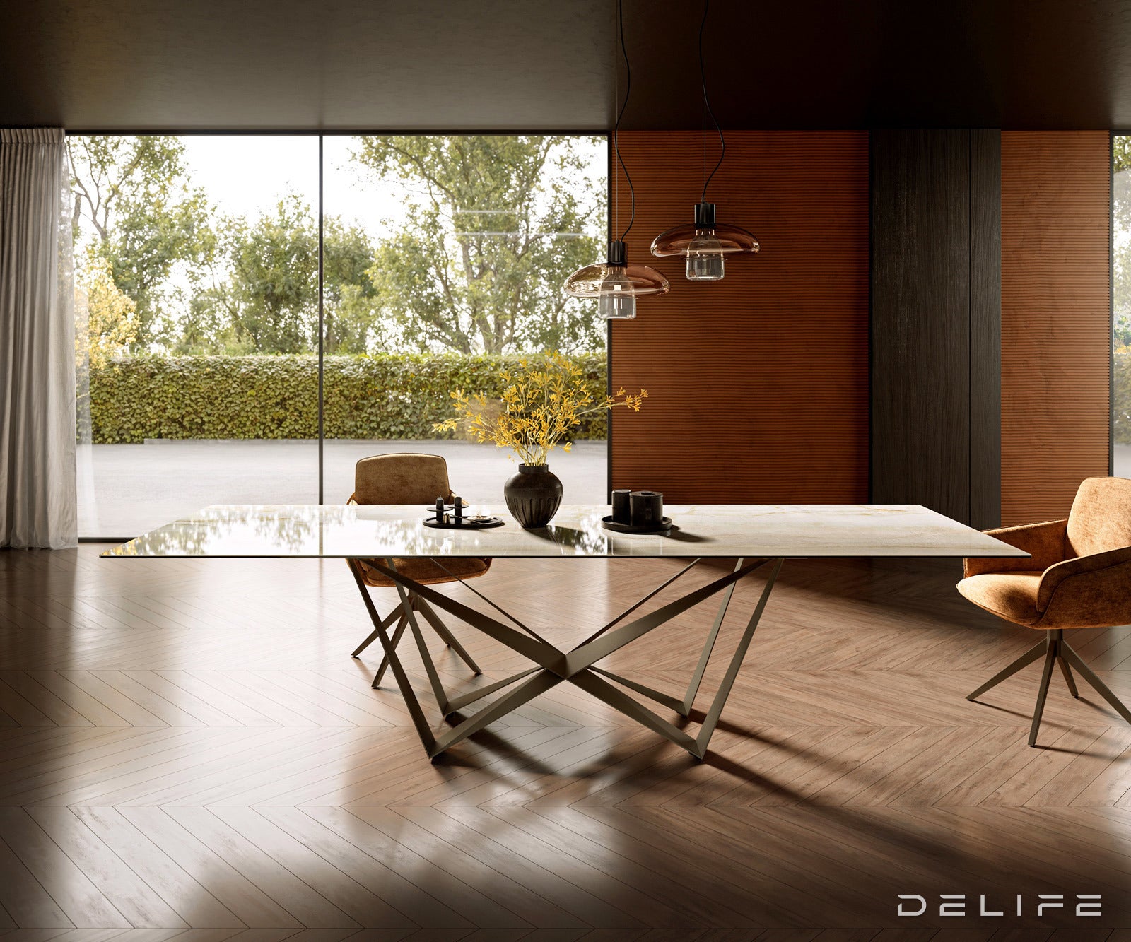 Blagovaonski stol Edge 300x100cm, Materijal: Keramika Laminam Onice Oro