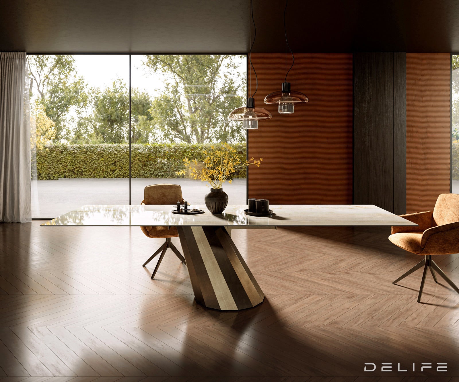 Blagovaonski stol Edge 300x100cm, Materijal: Keramika Laminam Onice Oro