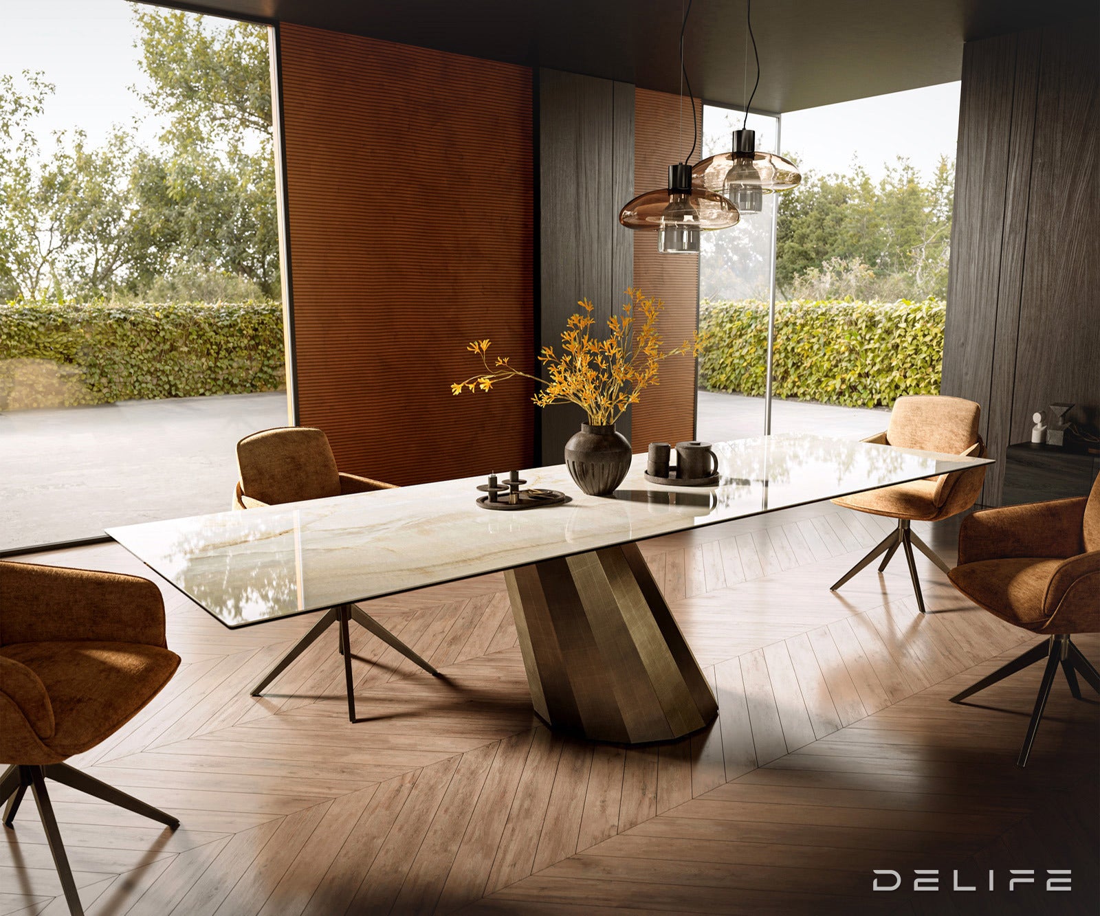 Blagovaonski stol Edge 300x100cm, Materijal: Keramika Laminam Onice Oro