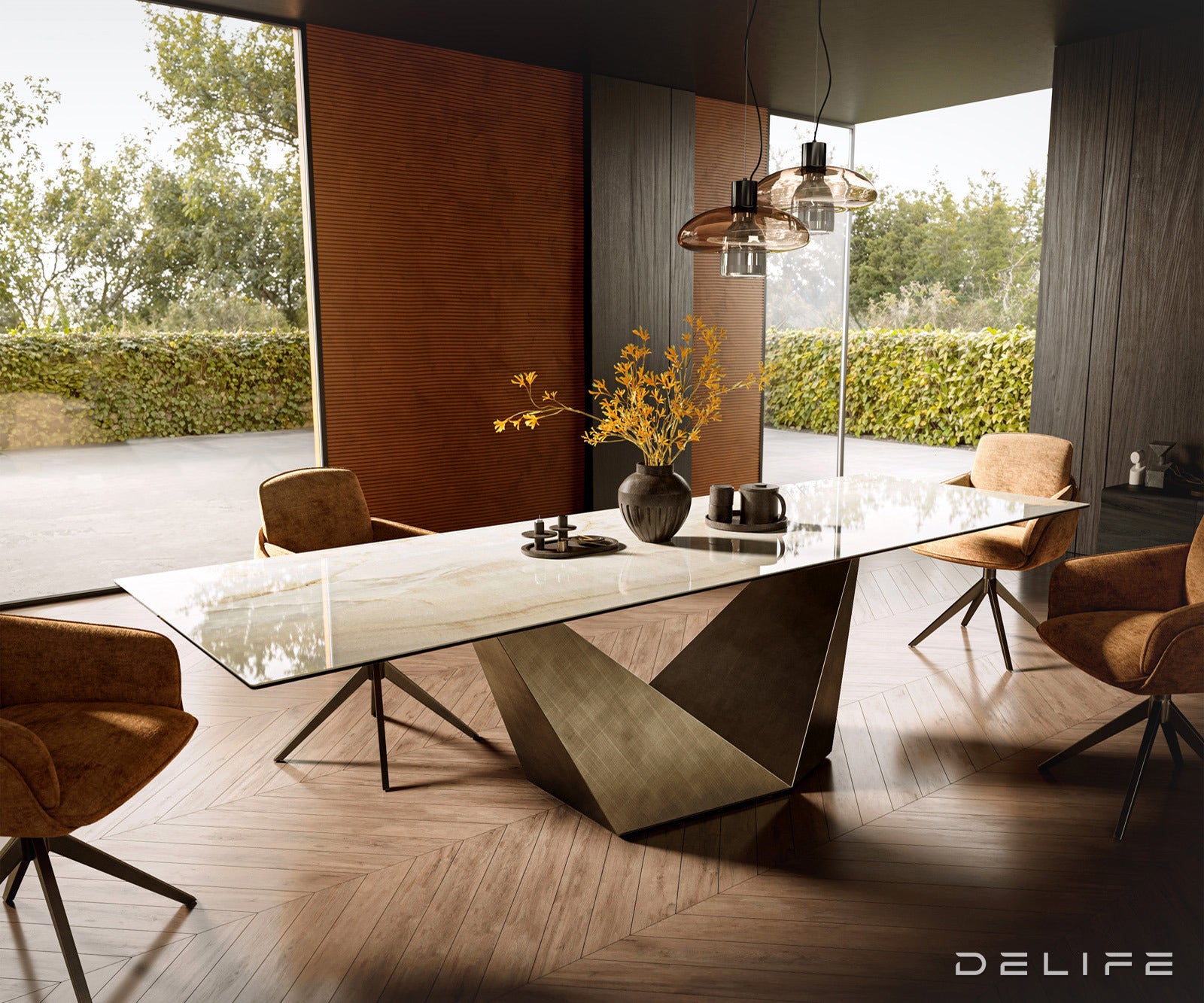 Blagovaonski stol Edge 300x100cm, Materijal: Keramika Laminam Onice Oro