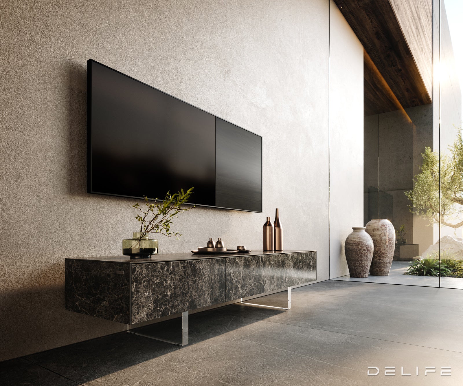 Tv komoda Cuor 150x40cm, Materijal: Emperador Extra Lucidato