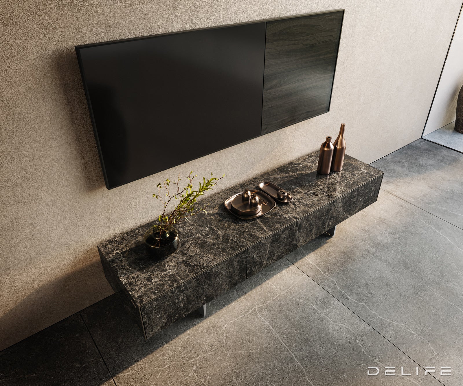 Tv komoda Cuor 150x40cm, Materijal: Emperador Extra Lucidato
