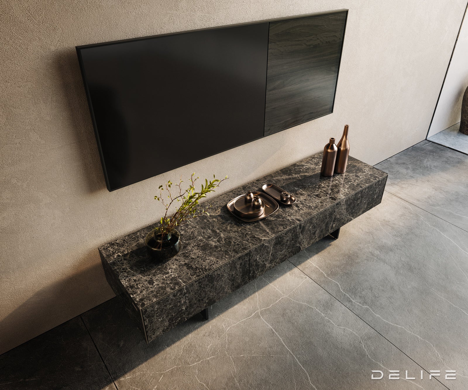 Tv komoda Cuor 150x40cm, Materijal: Emperador Extra Lucidato