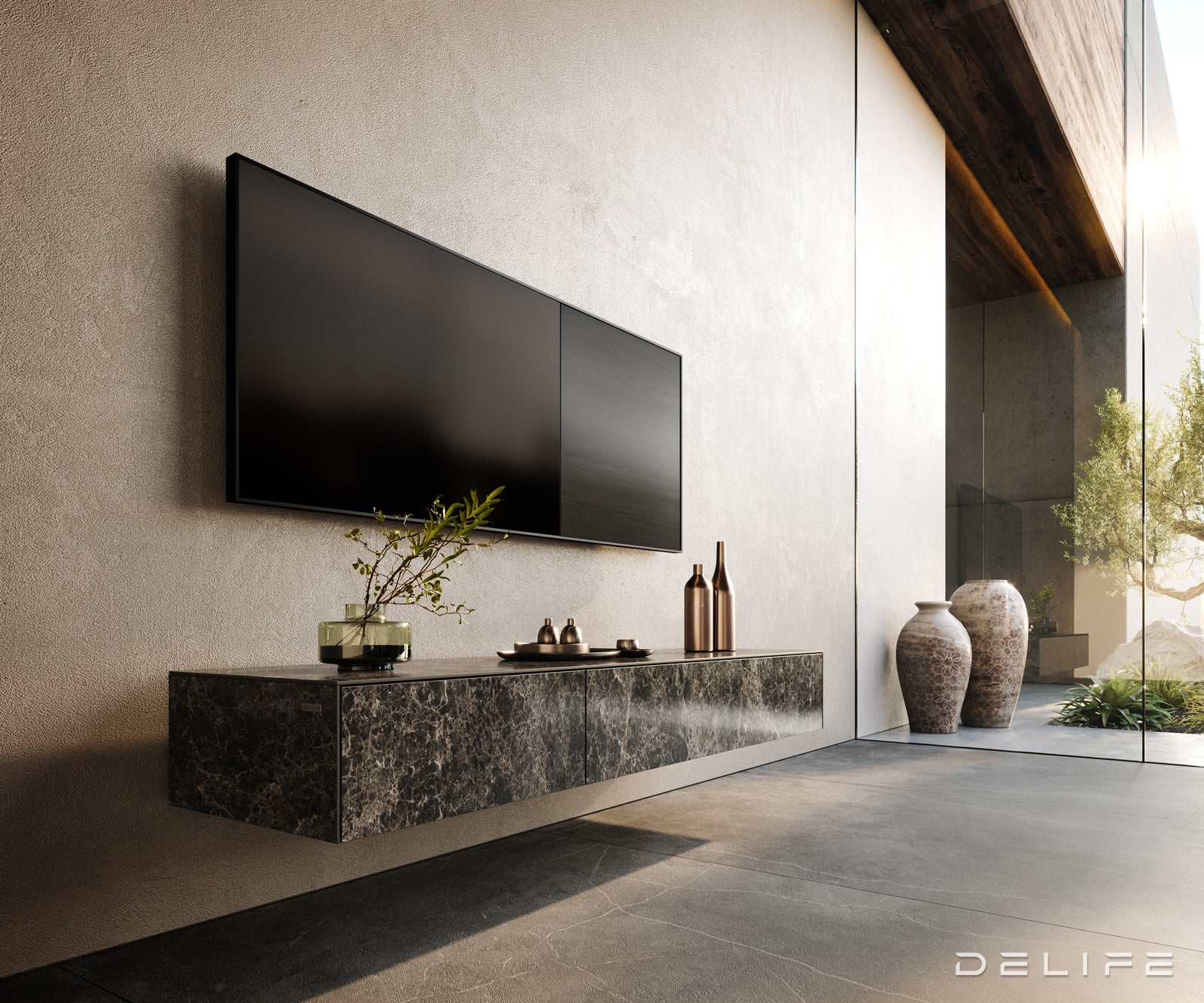 Tv komoda Cuor 150x40cm, Materijal: Emperador Extra Lucidato