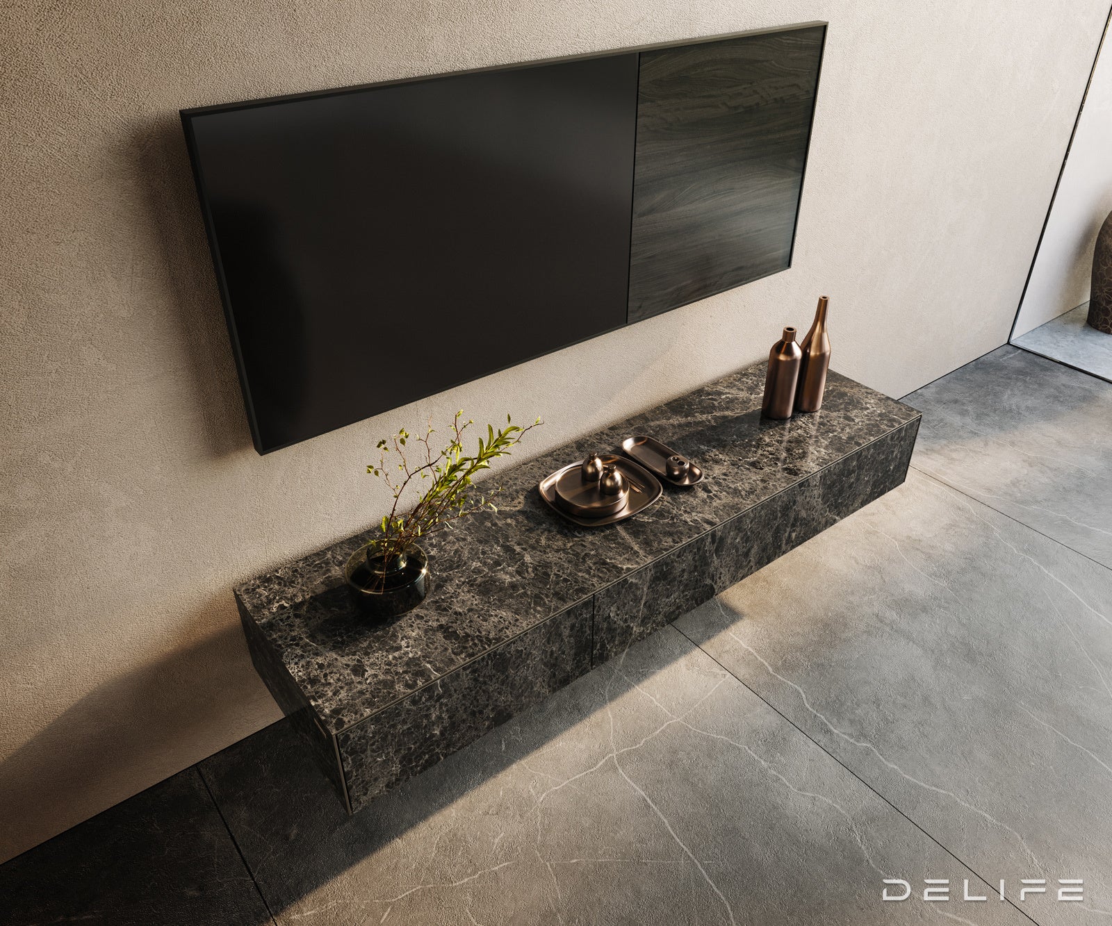 Tv komoda Cuor 150x40cm, Materijal: Emperador Extra Lucidato