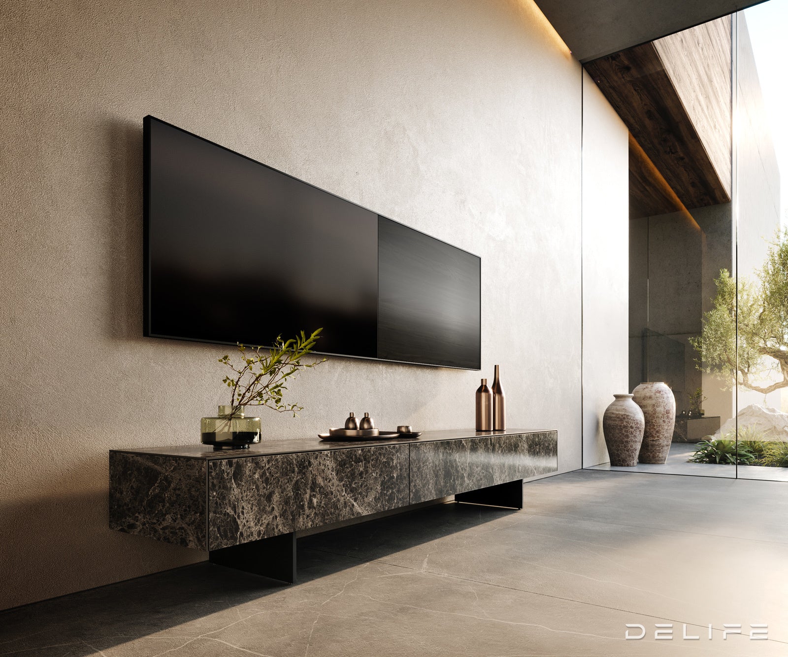 Tv komoda Cuor 200x40cm, Materijal: Emperador Extra Lucidato
