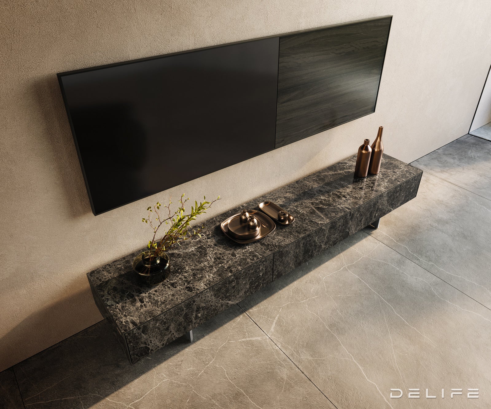 Tv komoda Cuor 200x40cm, Materijal: Emperador Extra Lucidato