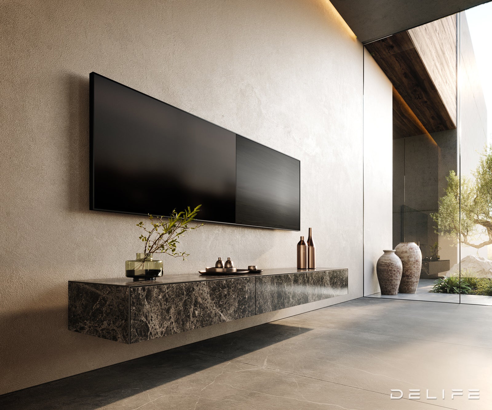 Tv komoda Cuor 200x40cm, Materijal: Emperador Extra Lucidato
