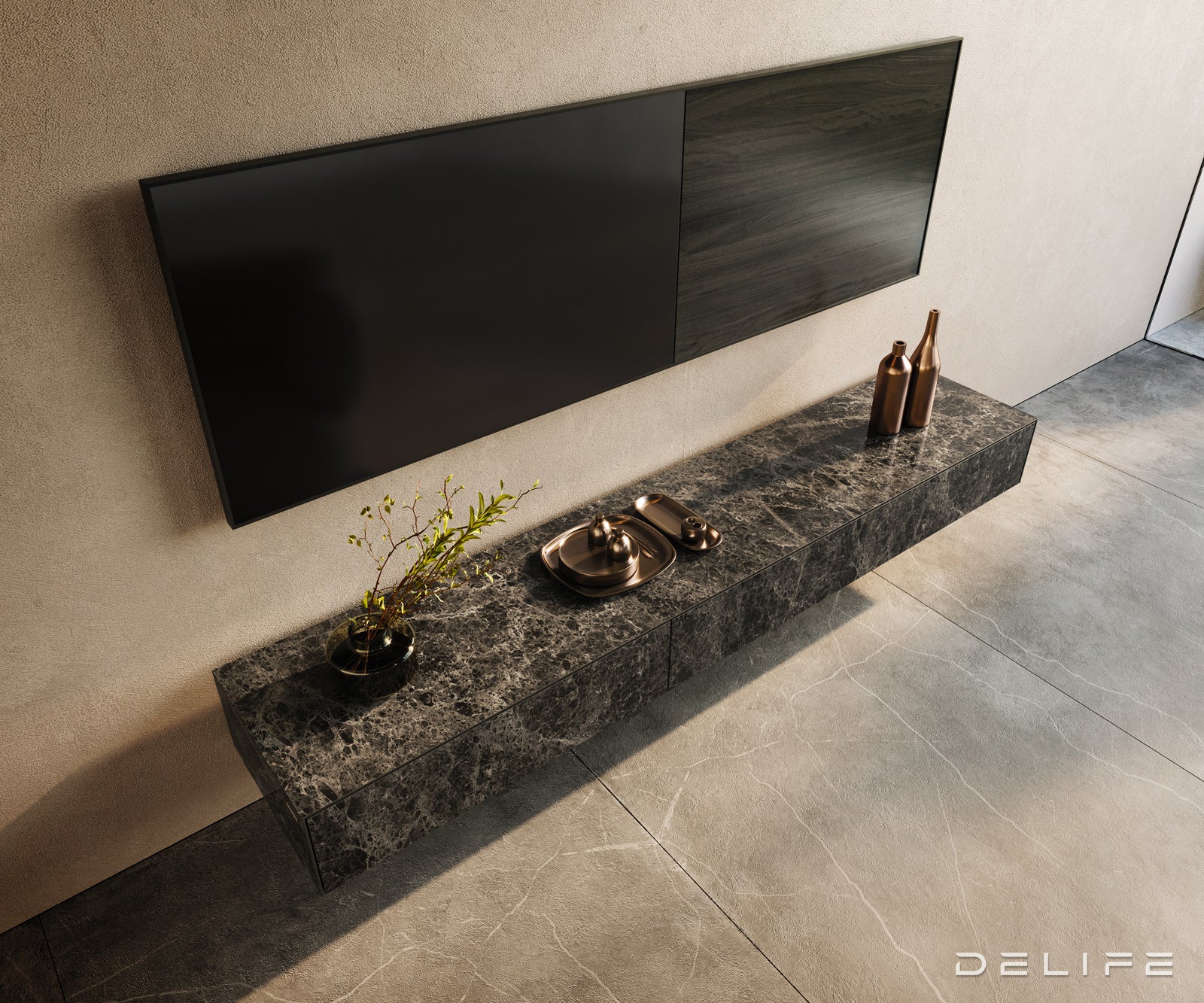 Tv komoda Cuor 200x40cm, Materijal: Emperador Extra Lucidato