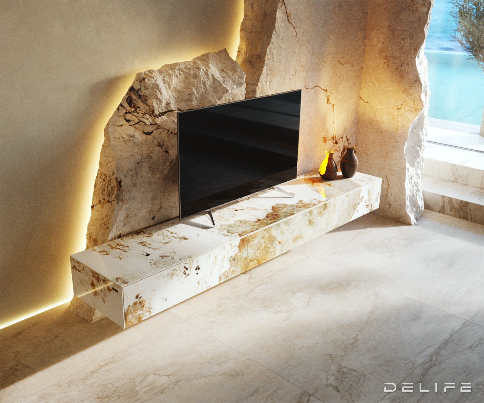 Tv Komoda Cuor 200x35cm, Materijal: Keramika Minas Melange