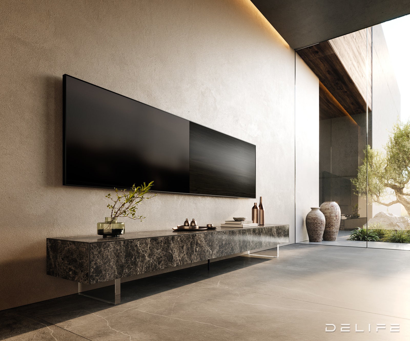 Tv komoda Cuor 250x40cm, Materijal: Emperador Extra Lucidato