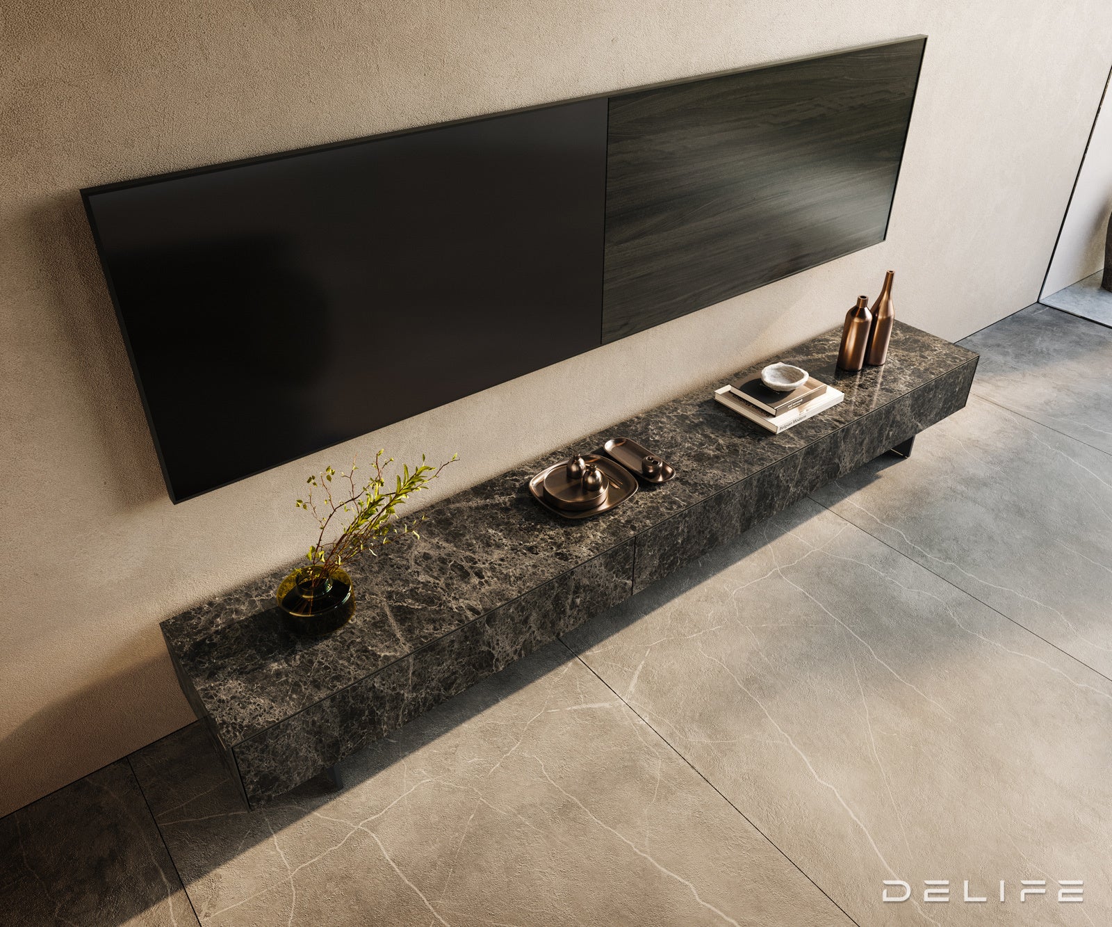 Tv komoda Cuor 250x40cm, Materijal: Emperador Extra Lucidato