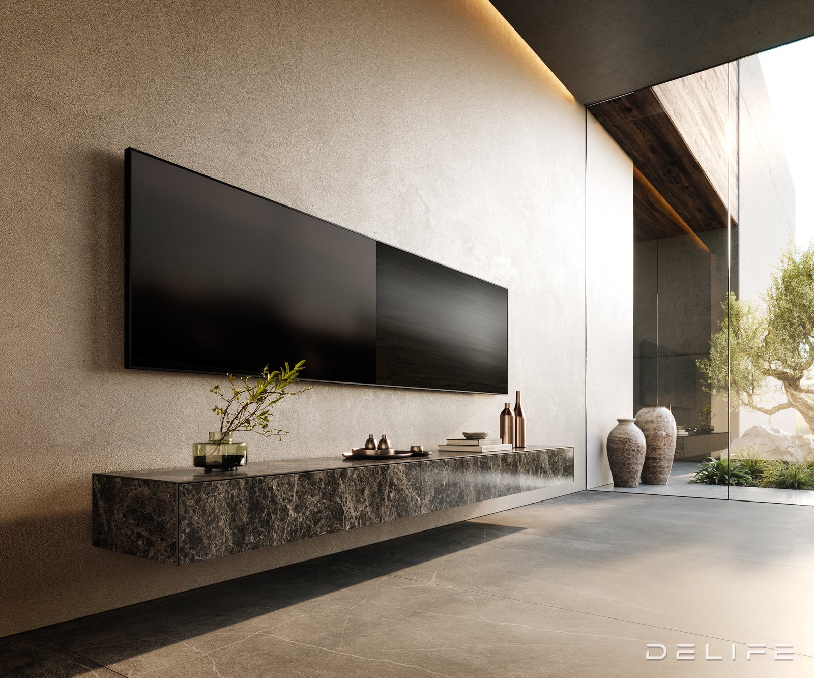 Tv komoda Cuor 250x40cm, Materijal: Emperador Extra Lucidato