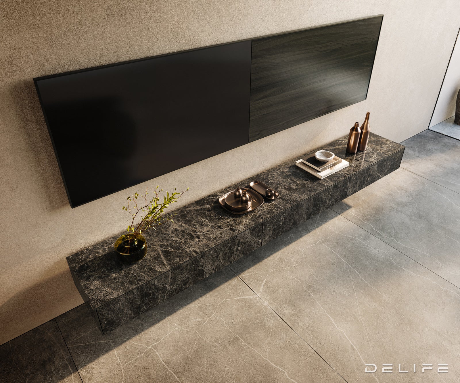 Tv komoda Cuor 250x40cm, Materijal: Emperador Extra Lucidato