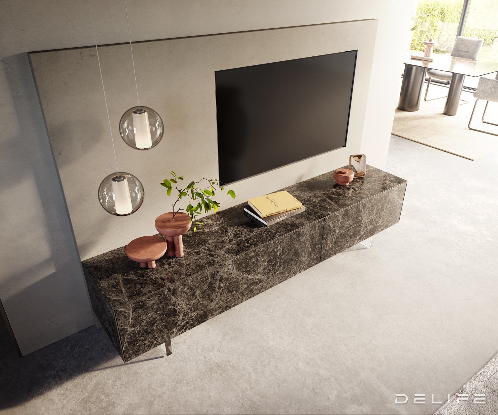 Tv komoda Cuor 220x45cm, Materijal: Emperador Extra Lucidato