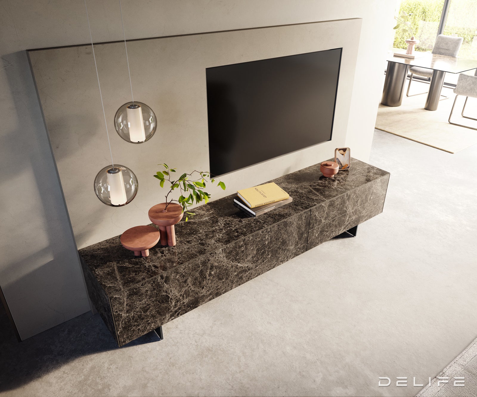 Tv komoda Cuor 220x45cm, Materijal: Emperador Extra Lucidato
