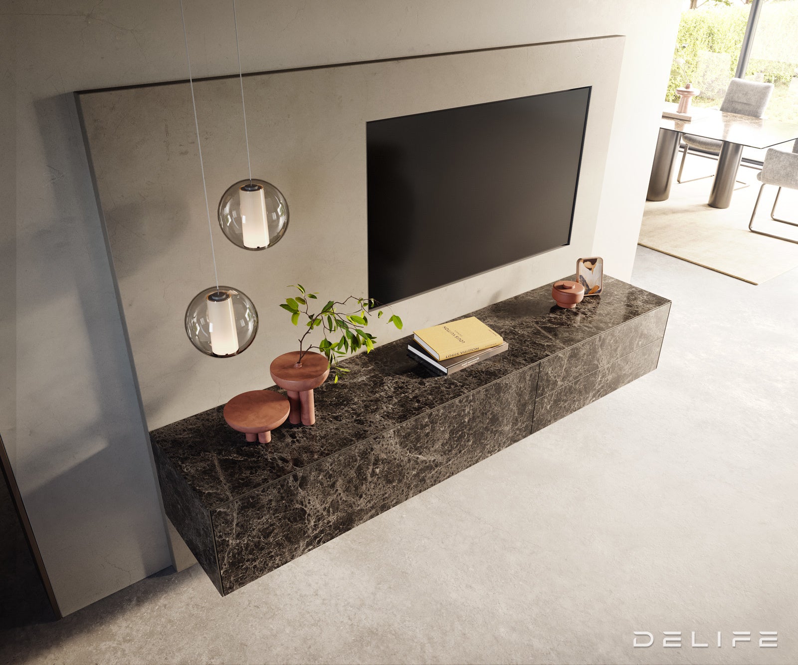 Tv komoda Cuor 220x45cm, Materijal: Emperador Extra Lucidato