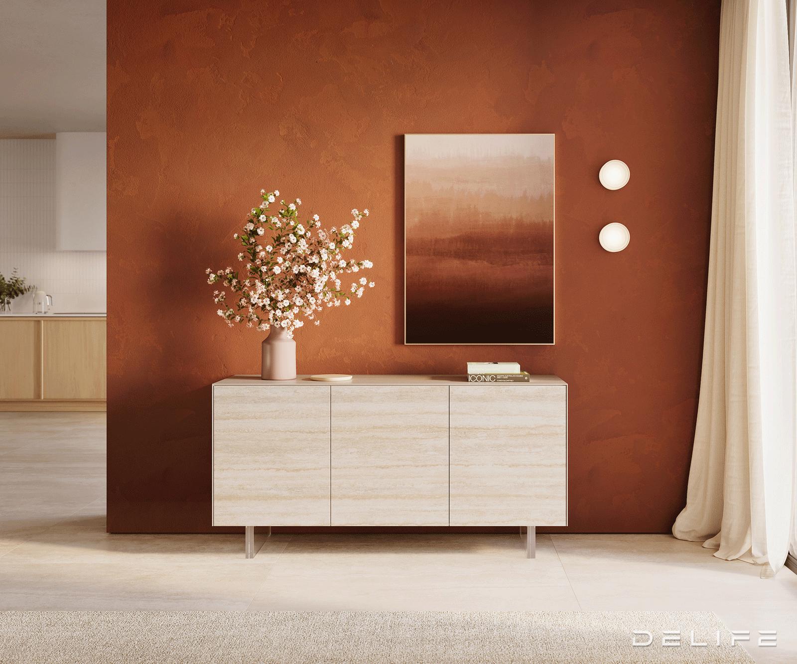 Komoda Cuor 150x45cm, Materijal: Keramika Laminam Travertino Bianco