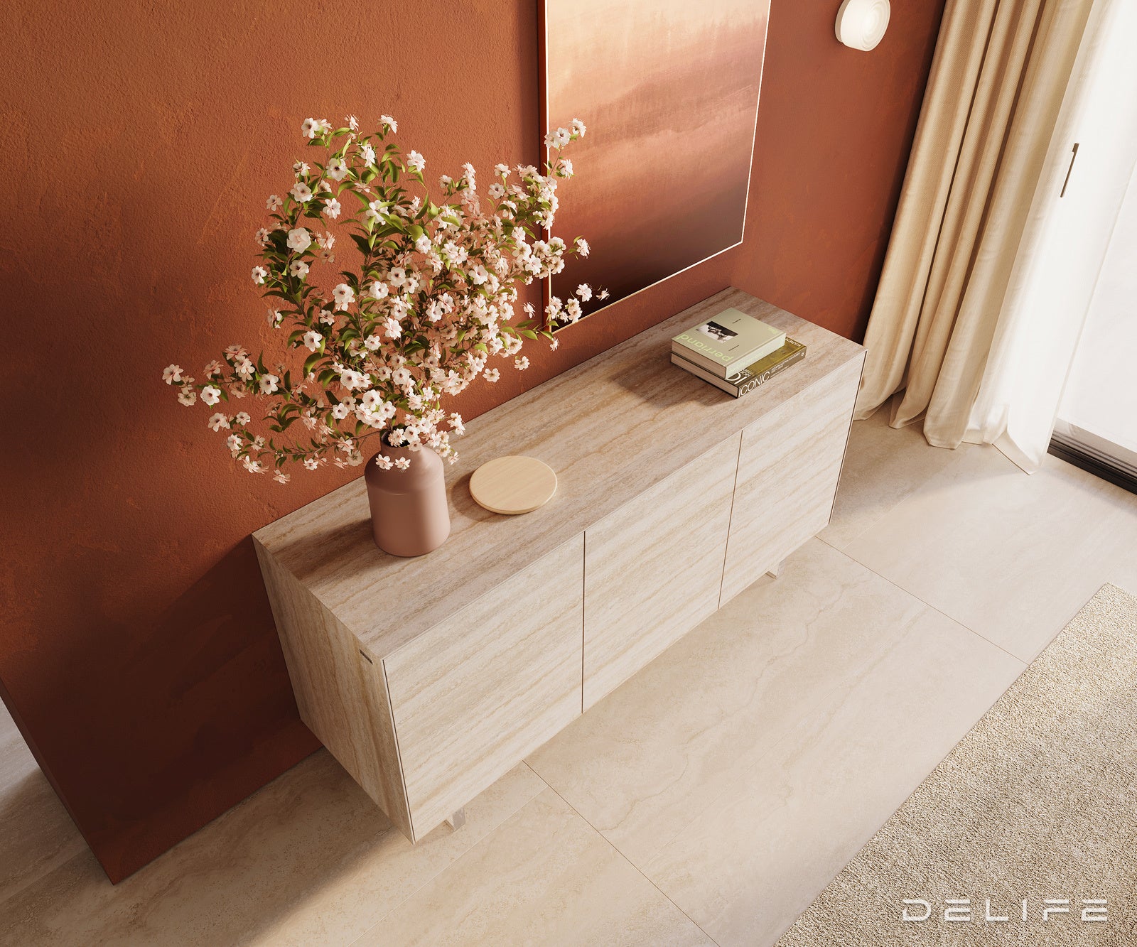 Komoda Cuor 150x45cm, Materijal: Keramika Laminam Travertino Bianco