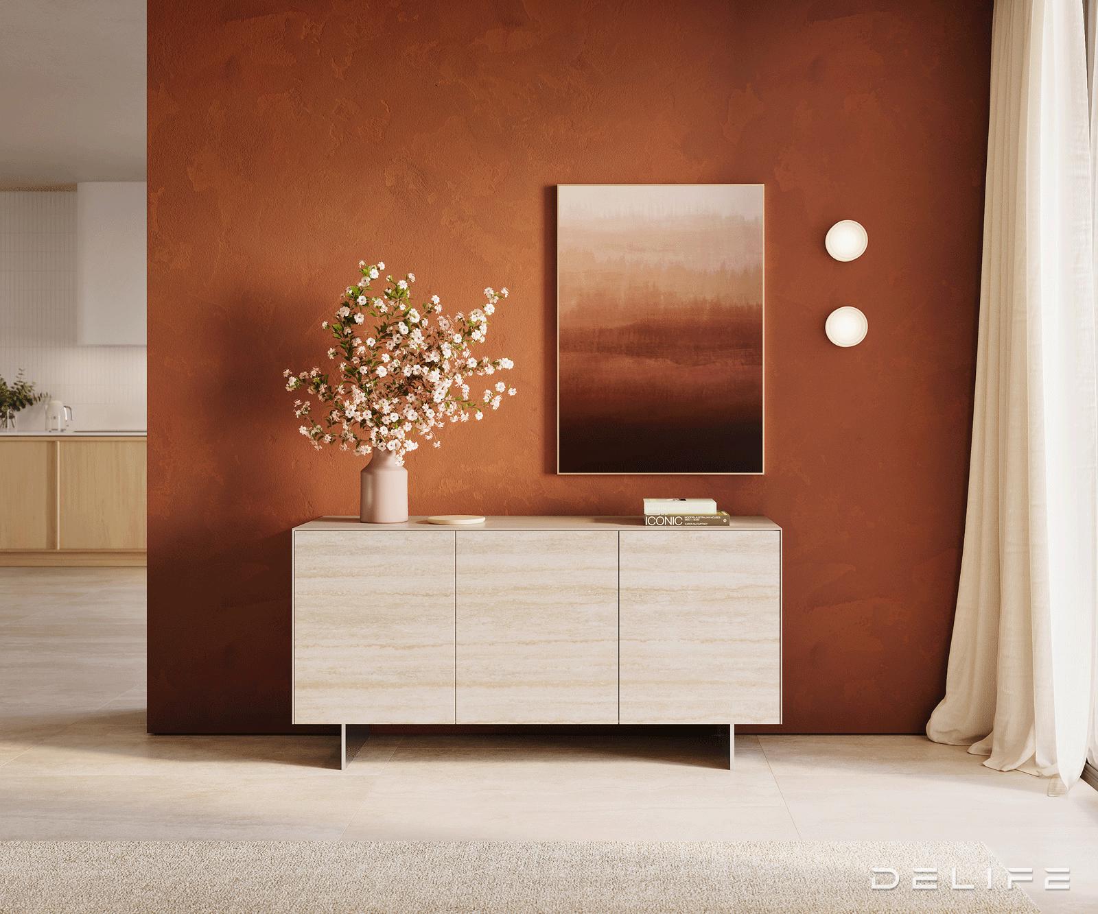 Komoda Cuor 150x45cm, Materijal: Keramika Laminam Travertino Bianco