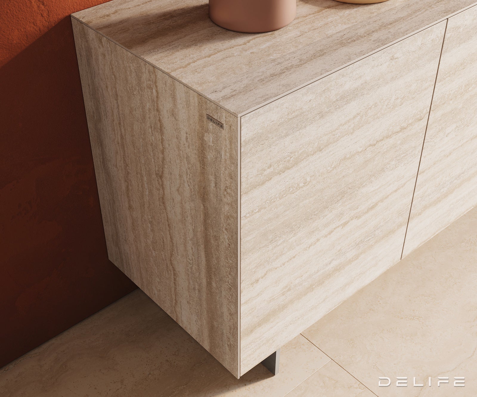 Komoda Cuor 150x45cm, Materijal: Keramika Laminam Travertino Bianco