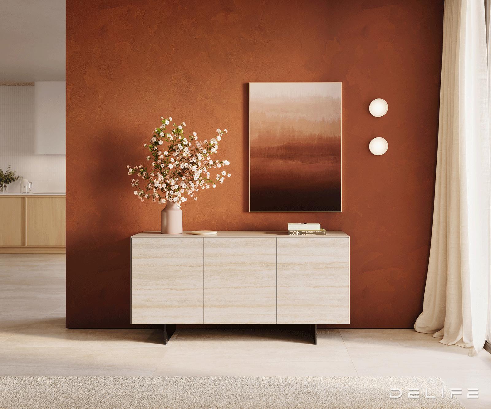 Komoda Cuor 150x45cm, Materijal: Keramika Laminam Travertino Bianco