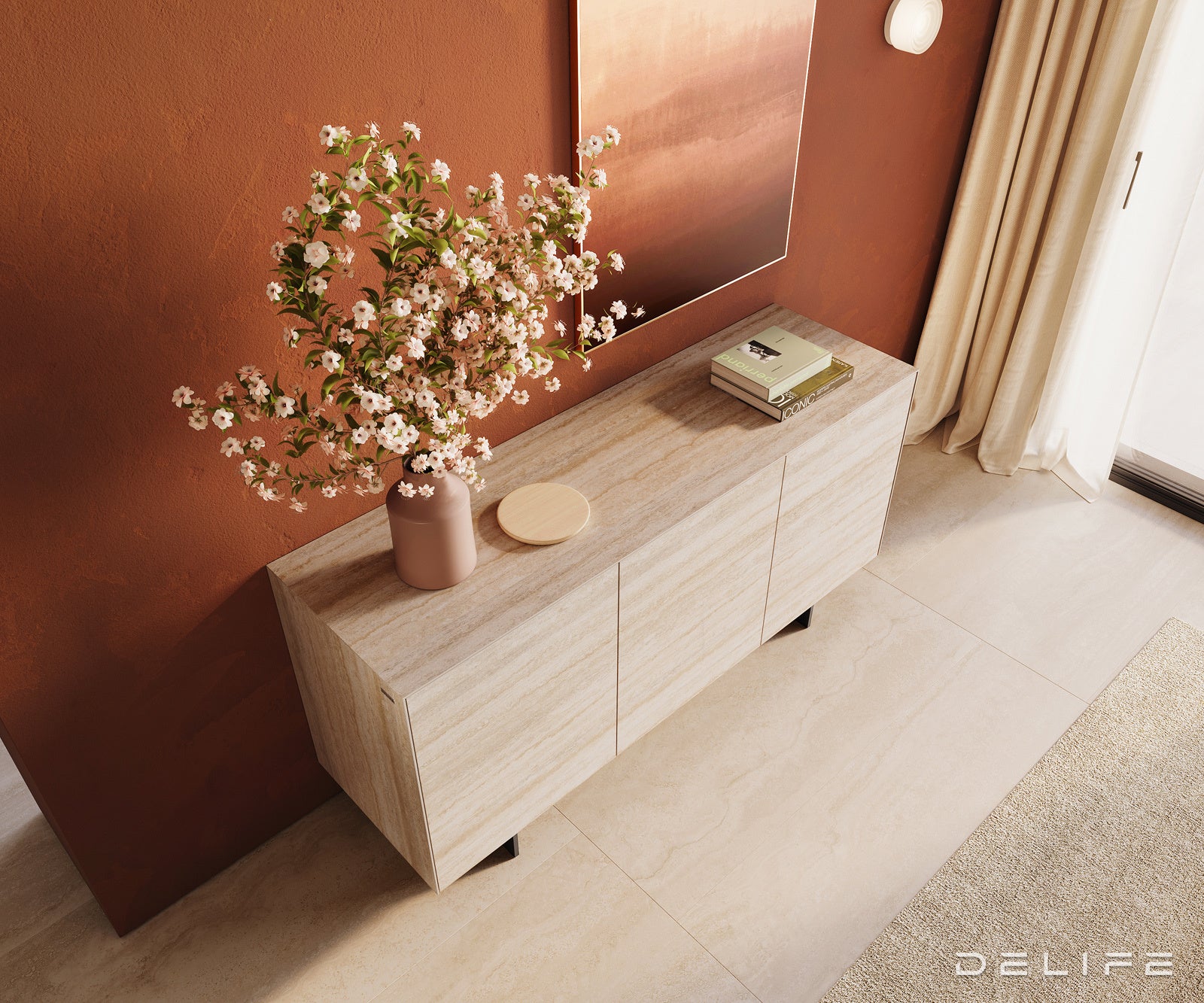 Komoda Cuor 150x45cm, Materijal: Keramika Laminam Travertino Bianco