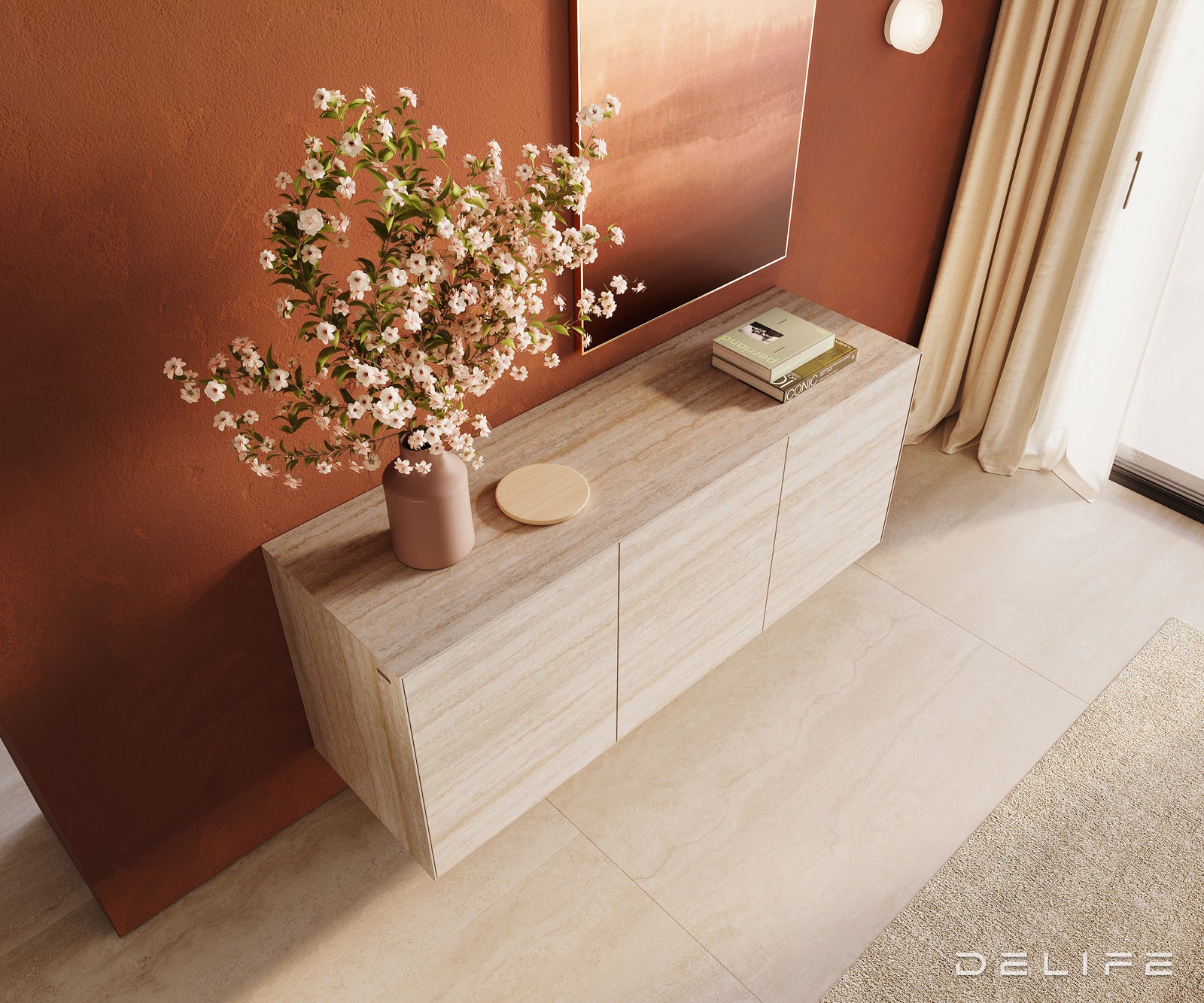 Komoda Cuor 150x45cm, Materijal: Keramika Laminam Travertino Bianco