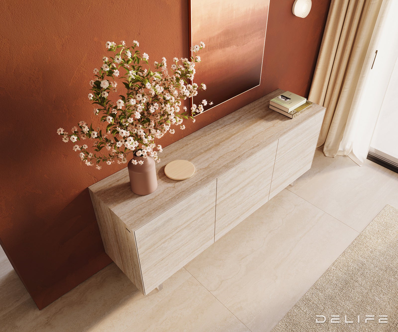 Komoda Cuor 180x45cm, Materijal: Keramika Laminam Travertino Bianco