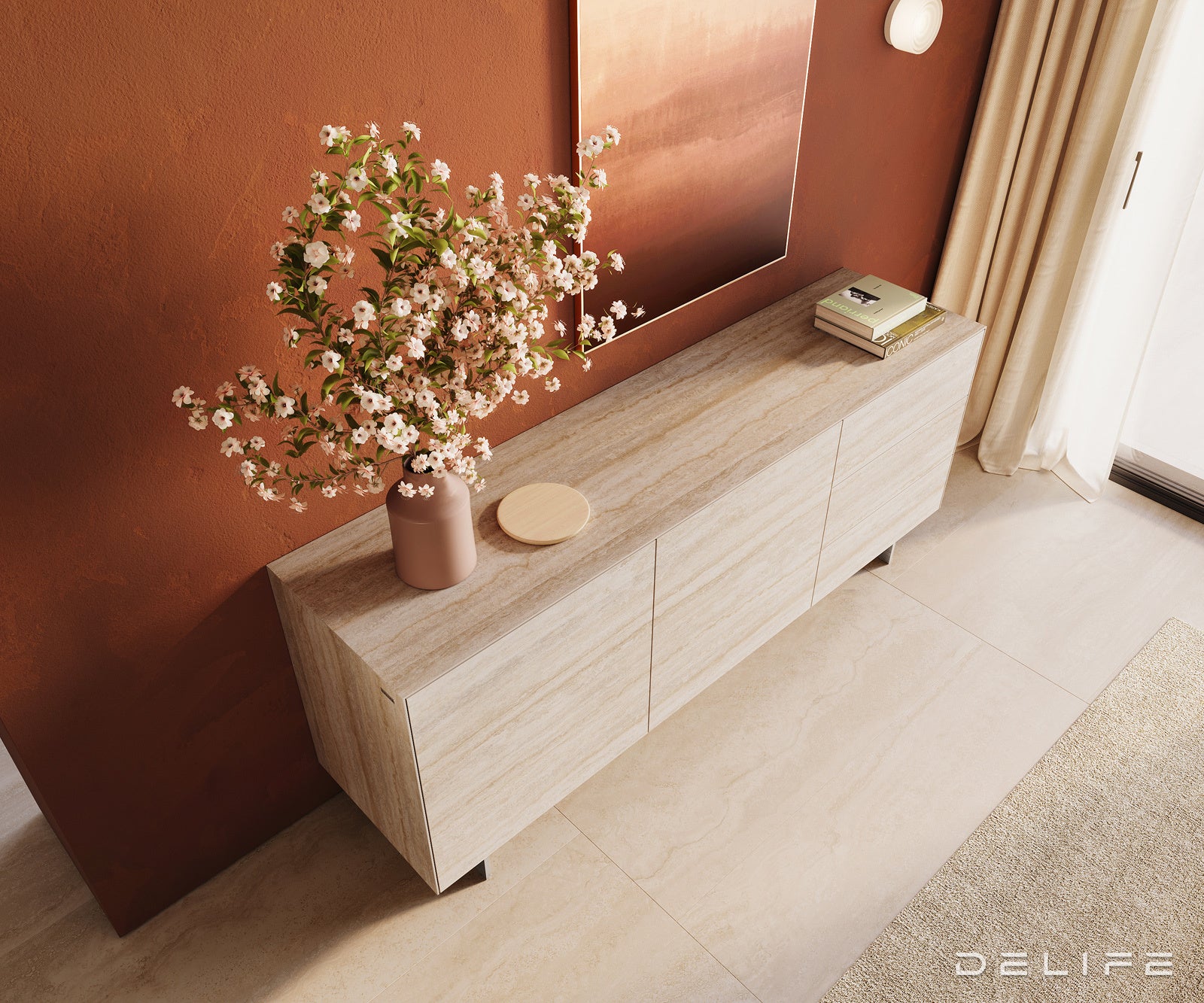 Komoda Cuor 180x45cm, Materijal: Keramika Laminam Travertino Bianco