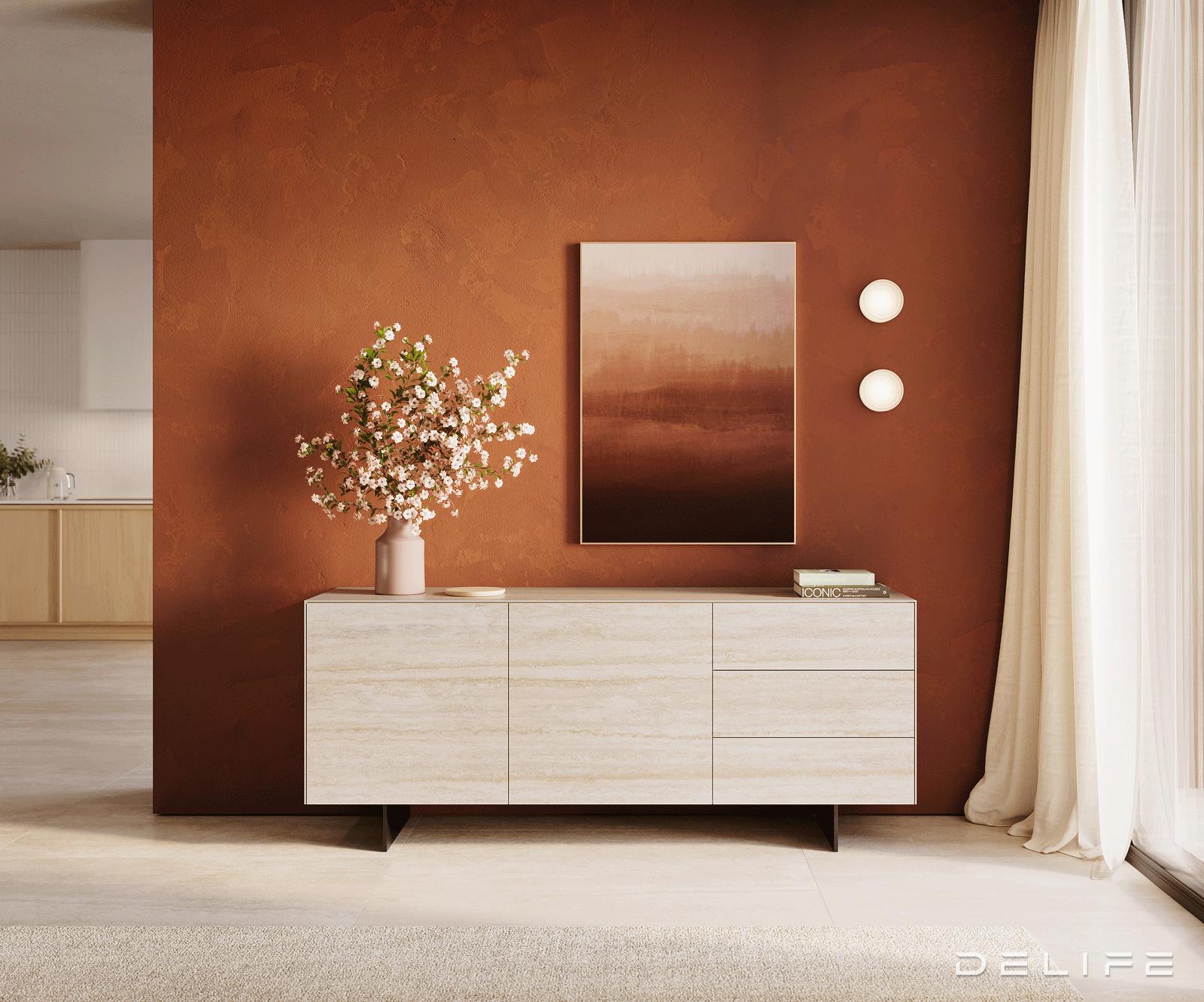 Komoda Cuor 180x45cm, Materijal: Keramika Laminam Travertino Bianco