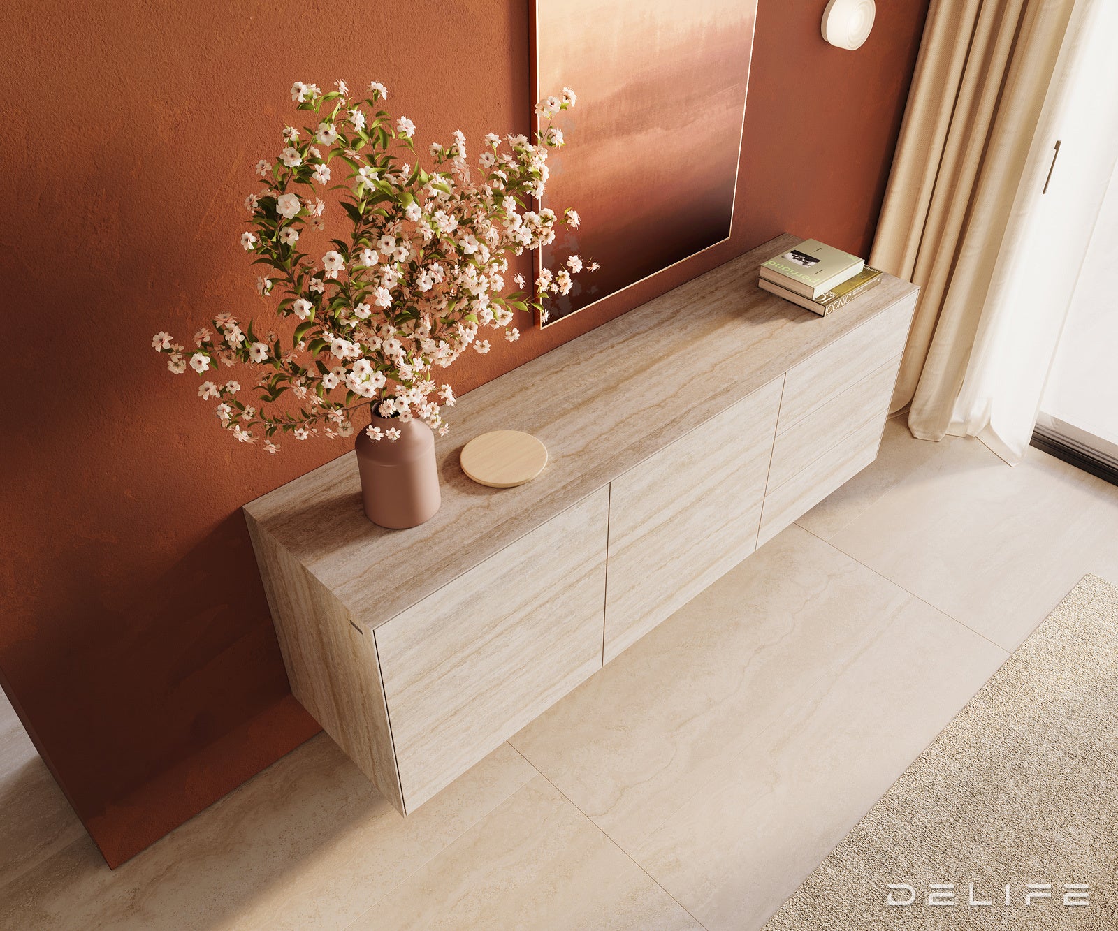 Komoda Cuor 180x45cm, Materijal: Keramika Laminam Travertino Bianco