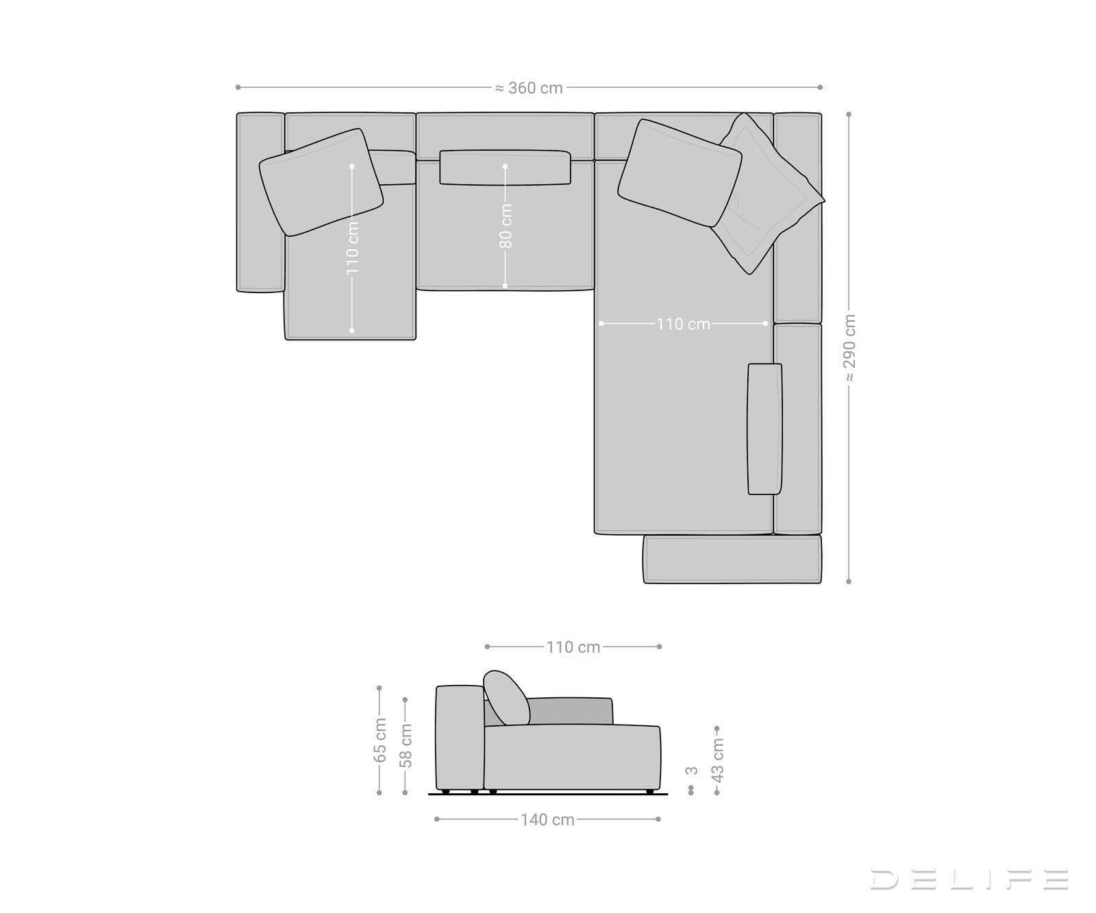 Modularna garnitura Freestyle 360x290cm, Materijal: Mikrofibra