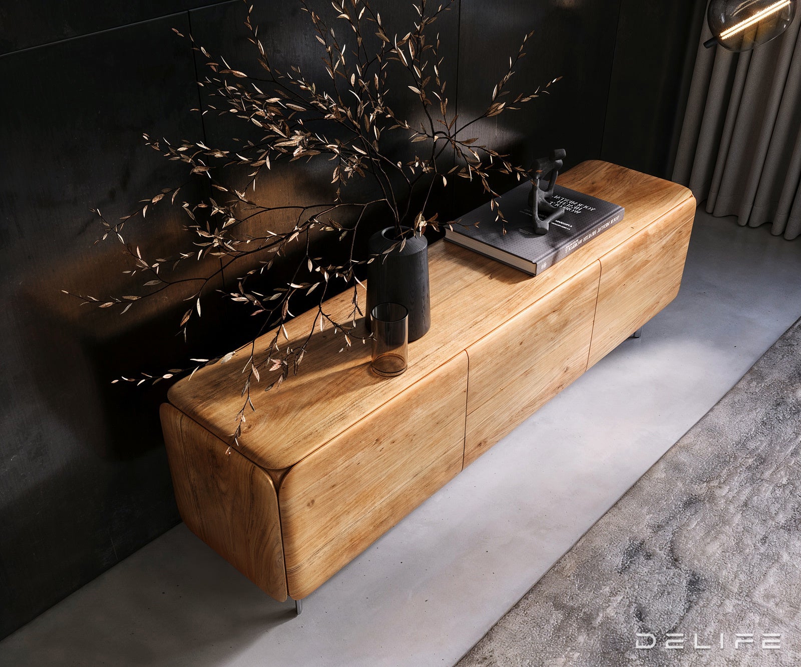 Tv komoda Shavani 175x40cm, Materijal: Bagrem