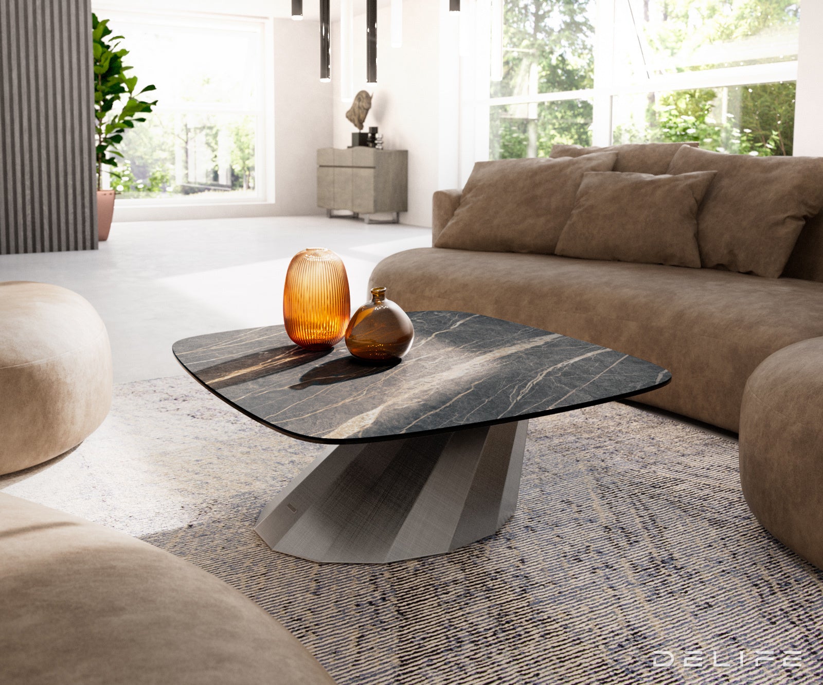 Klub stolić Edge Boot 90x90cm, Materijal: Keramika Laminam Noir Desir