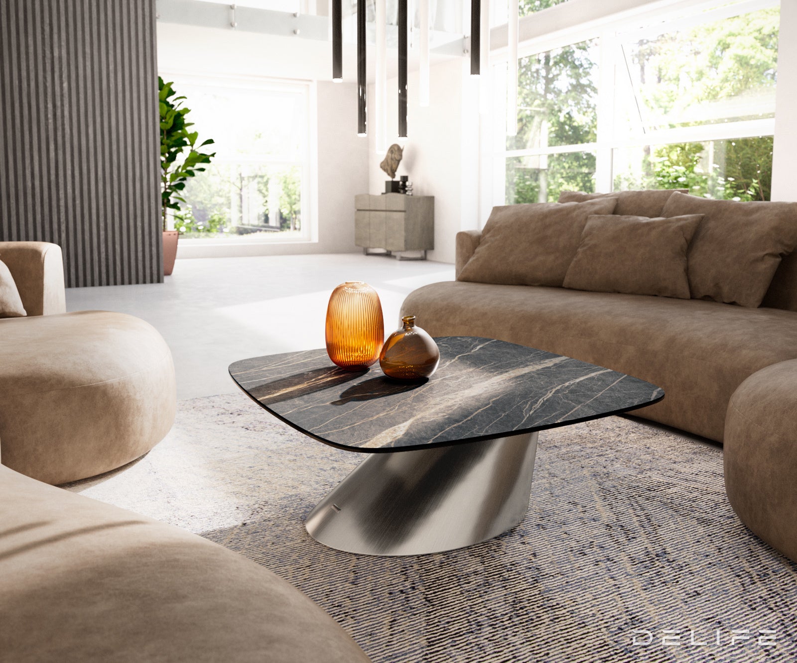 Klub stolić Edge Boot 90x90cm, Materijal: Keramika Laminam Noir Desir